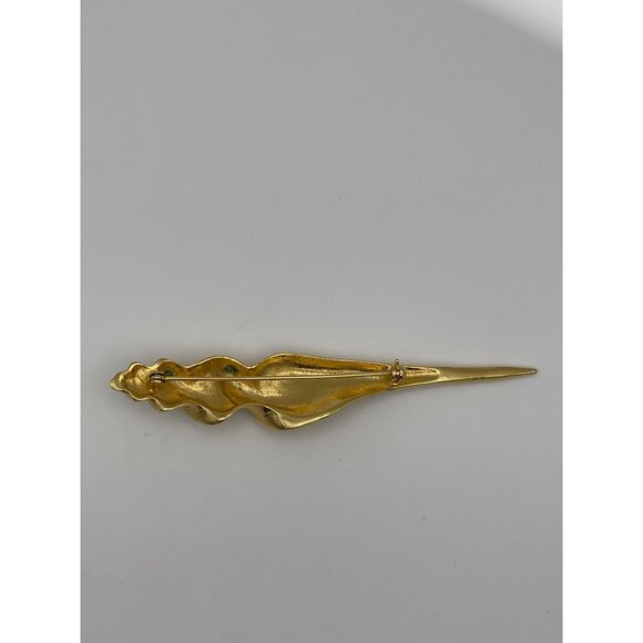 Gold Tone Shell Brooch 4" - Picture 2 of 6